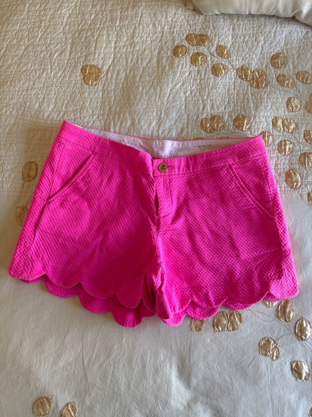 Lilly Pulitzer Hot Pink Scallop-Hem Jean Shorts